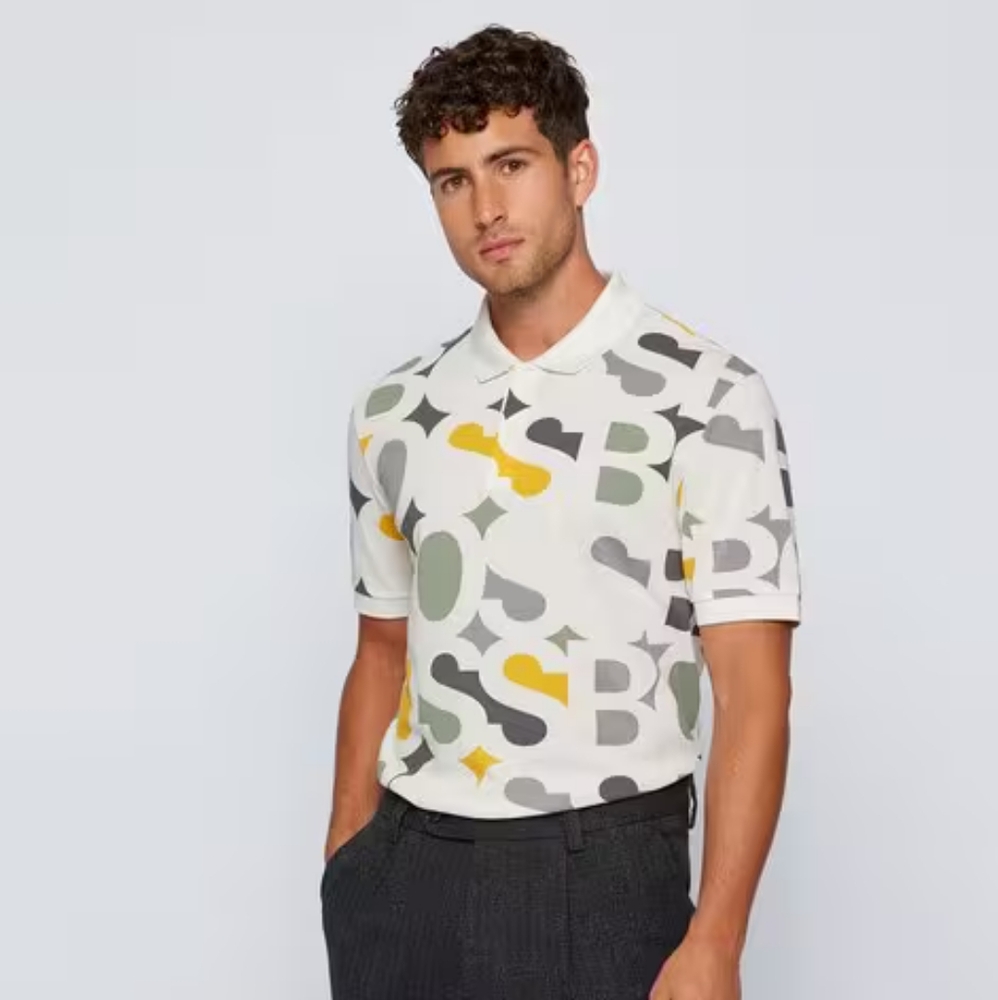 Hugo Boss. "All-Over" Logo Print Polo T-shirt. Size Small.